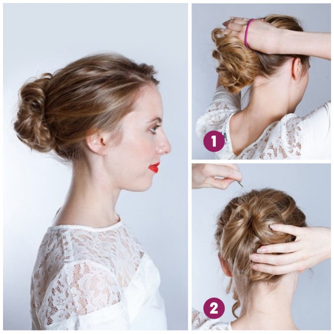 Chignon décoiffé cheveux mi long facile