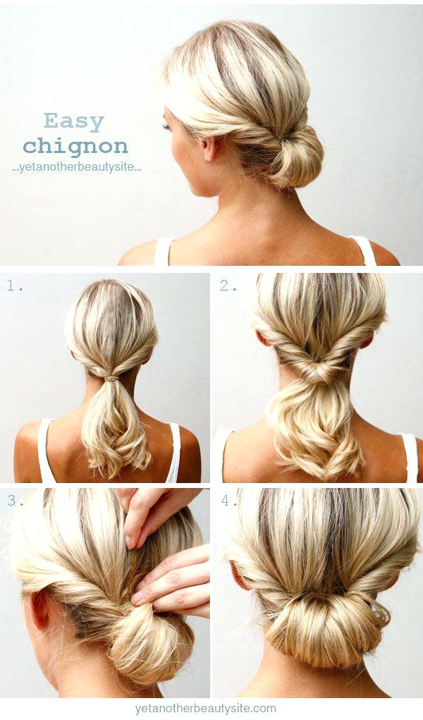 Chignon facile cheveux long